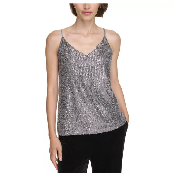NWT Calvin Klein Sequin Camisole Cami Tank Top in gray-silver - Size M - Picture 1 of 1